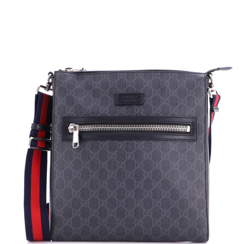 Gucci Medium Web Strap Front Zip Messenger Bag GG Coated Canvas